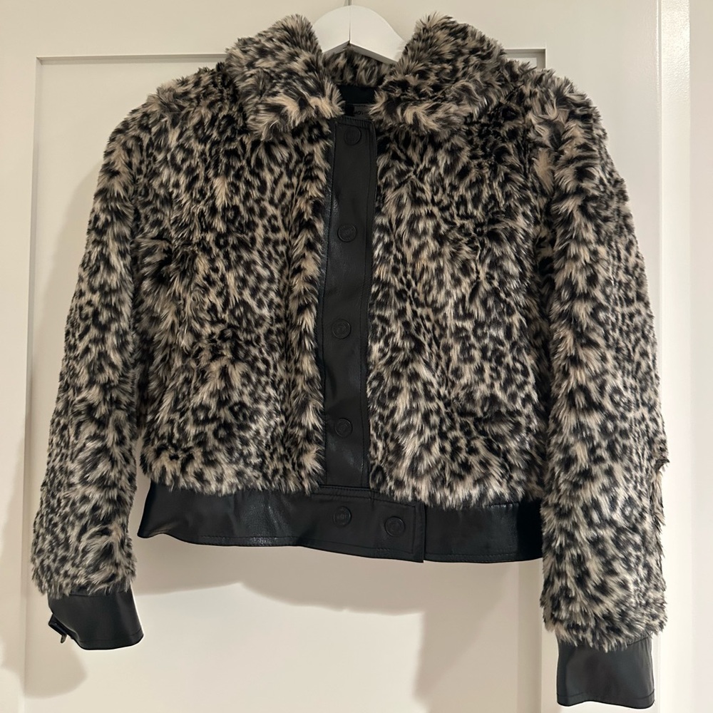 Mother Slick Leopard Print Faux Fur Leather Moto Jacket. SIZE XS.